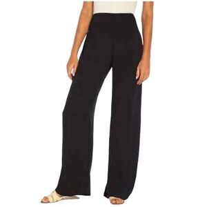 Three Dots black smocked pull on wide leg palazzo pants